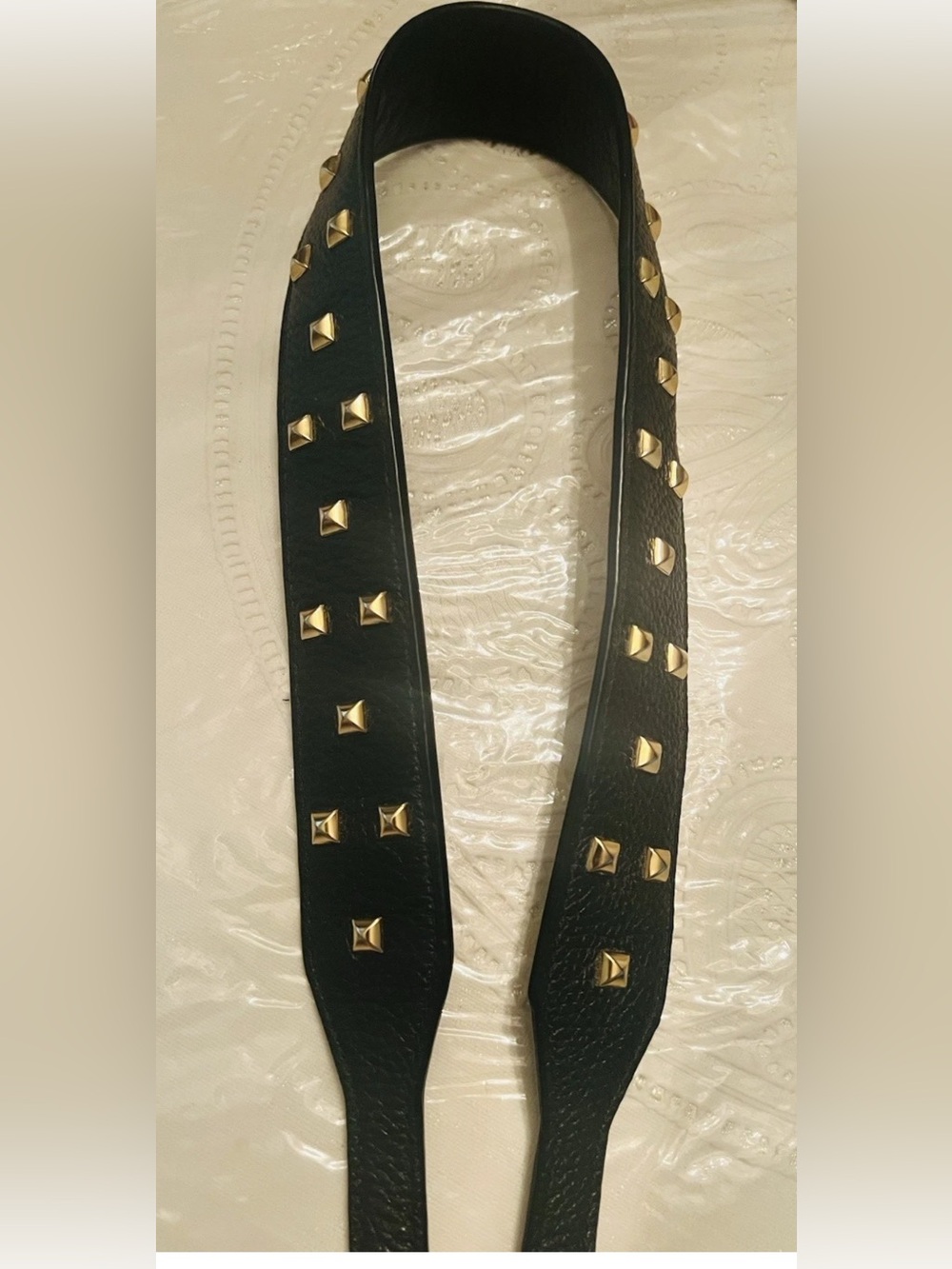 Michael Kors Black Studded Replacement Leather Guitar Strap Gold Hardware